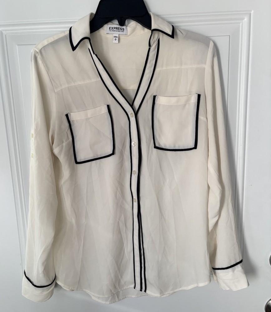 • Express Portofino Shirt In White With Black Piping Details Size Small