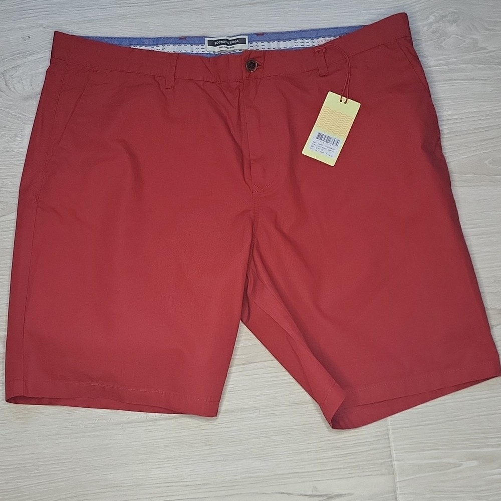 Scotch & Soda Red Chino Shorts Men Flat Front Button Casual 38in Waist