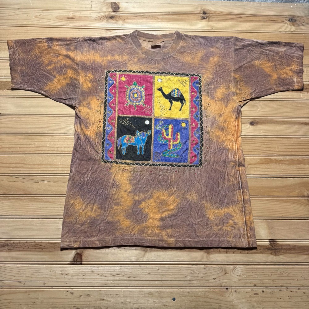 Vintage 90s Southwestern Wildlife Nature Animals Graphic Tie Dye  T-Shirt Large