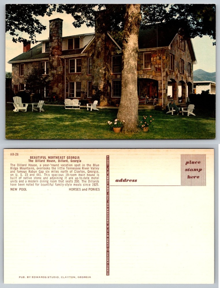 Dillard House Georgia Mirro-Krome Postcard Blue Ridge Mountains Clayton GA