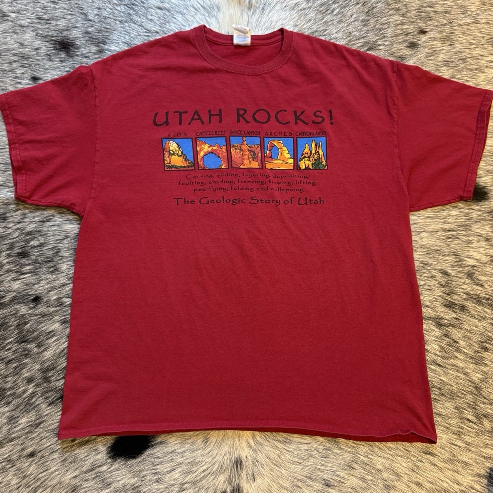 🏜️ Y2K Utah Rocks! Geologic Story of Utah Red Graphic T-Shirt Gildan 2XL