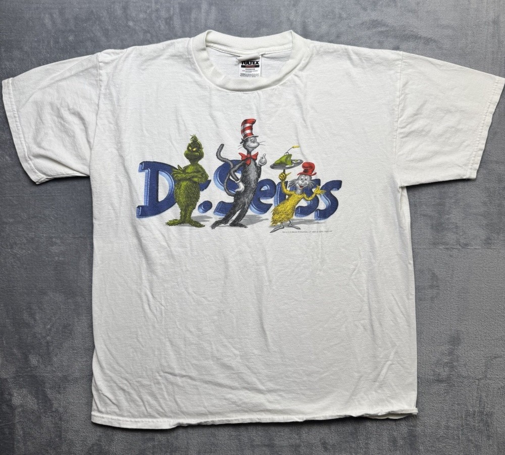 Vintage 90s DR. SEUSS GRINCH SAM white t-shirt on Tultex tag size XL
