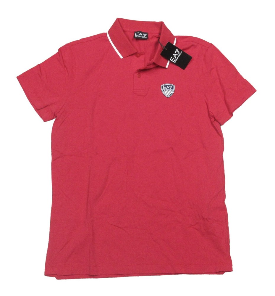 EA7 Emporio Armani Men's Red Tipped Short Sleeve Polo Shirt