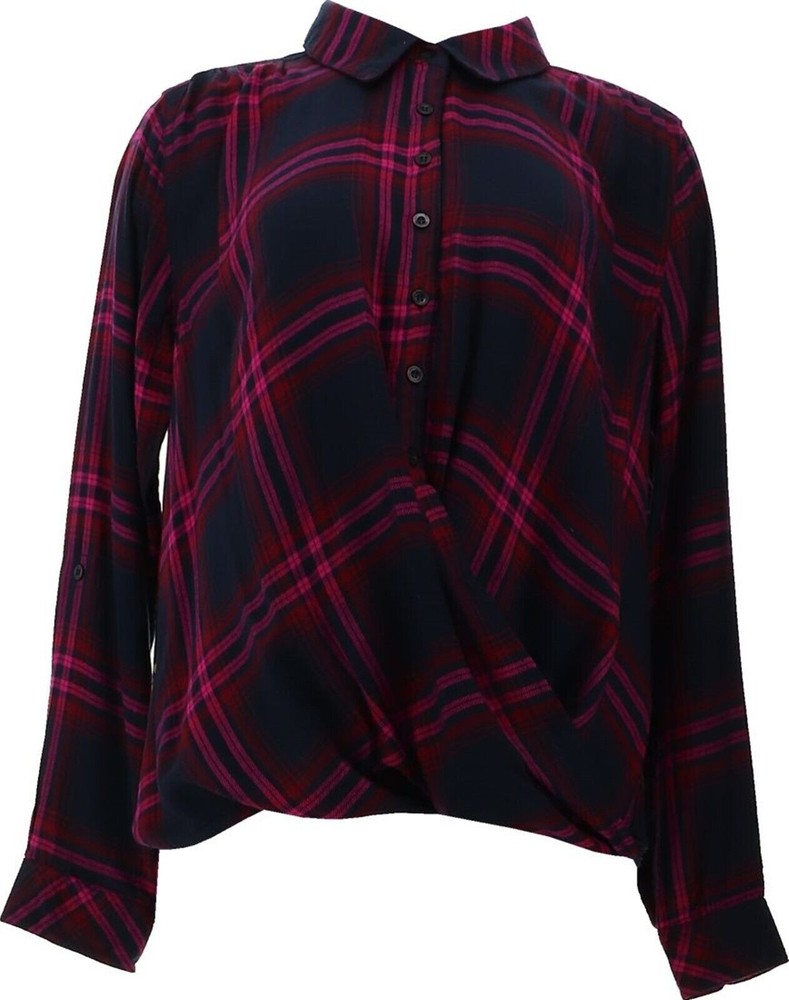Tolani Collection Pullover Plaid Top with Printed Back Fucsia and Black