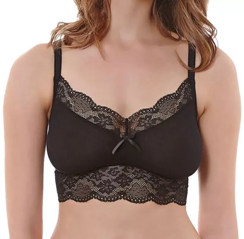 Freya Fancies Black Lace Bralette Non-Wired Soft Unpadded Sizes 10-12
