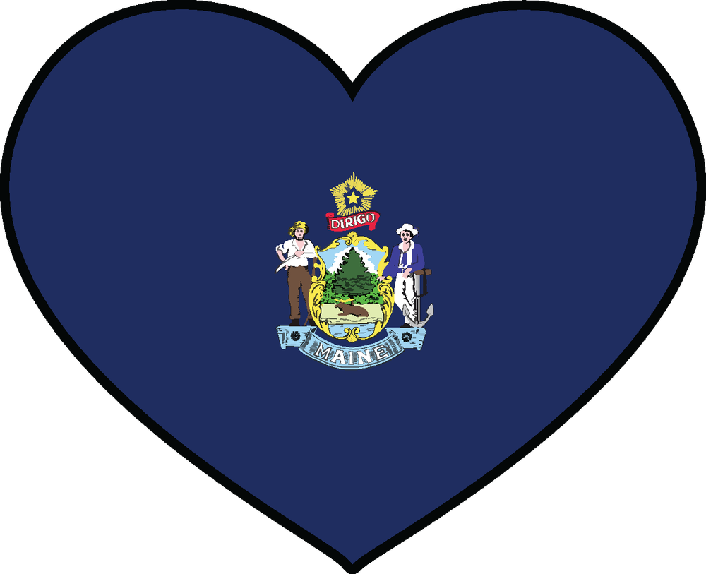 State of Maine Flag Heart Sticker Decal USA Maine State