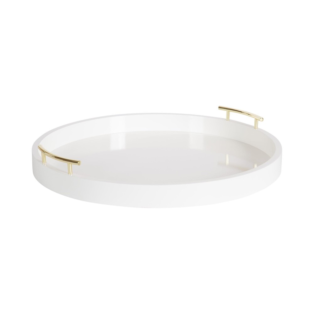 Lipton Modern Round Ottoman Tray; 22 Inch Diameter; White and Gold; Decorativ...