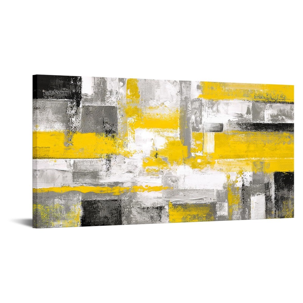 KREATIVE ARTS Large Black Yellow Canvas Wall Art Modern Abstract Picture Cont...