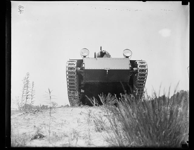 Photo:1936 Tank Military Vehicle Front View Tracks Field Photo