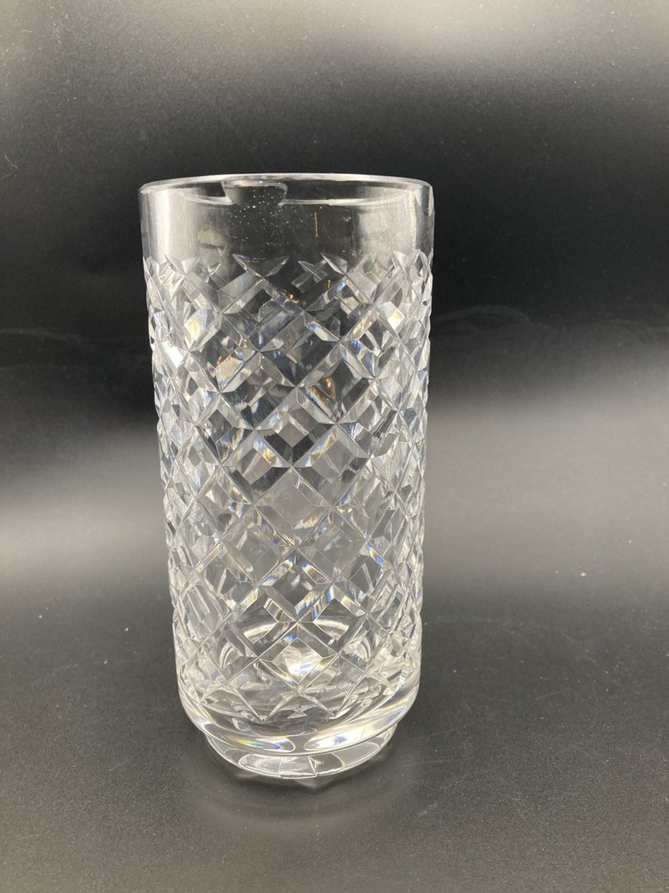 Vintage Signed Waterford Irish Crystal Diamond Cut Cylindrical Vase ALANA?