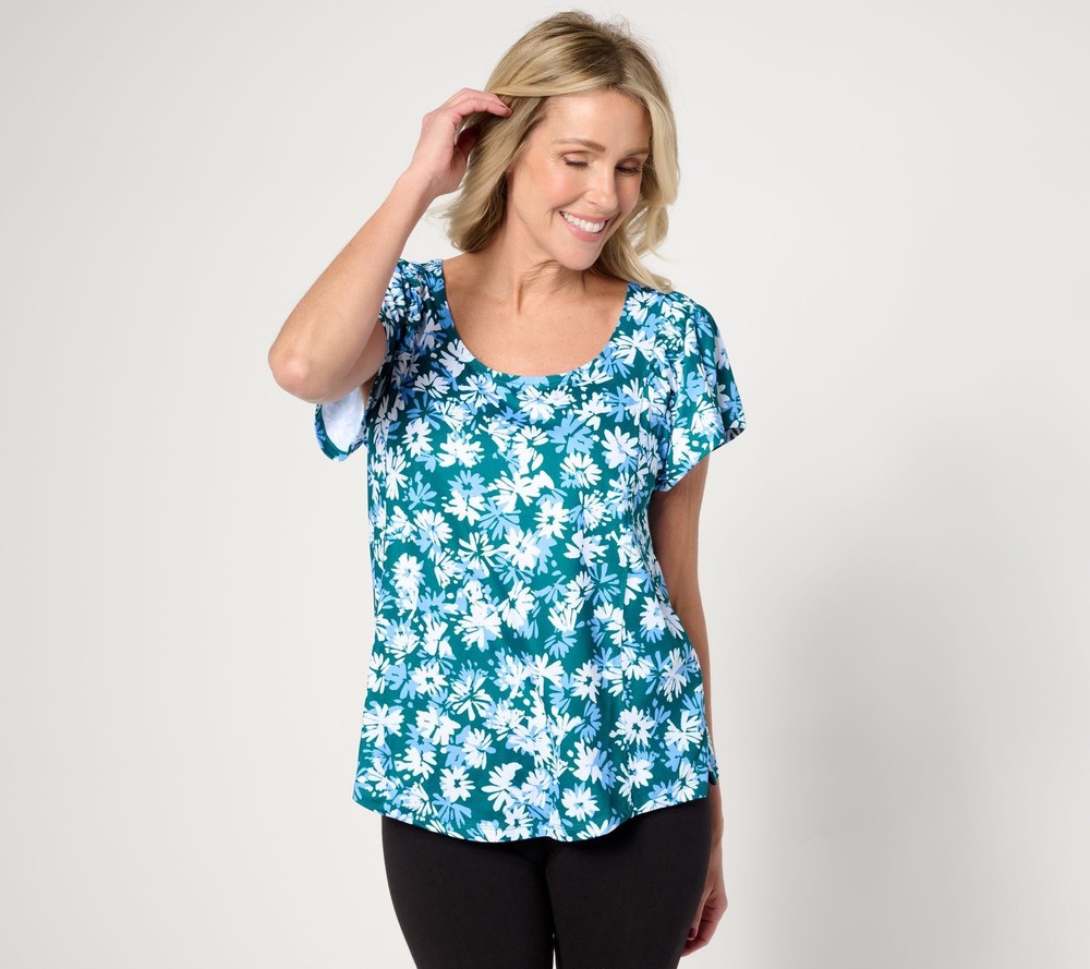 Cuddl Duds Women's Top Sz M Flexwear Flutter Sleeve Multi-colored A630212