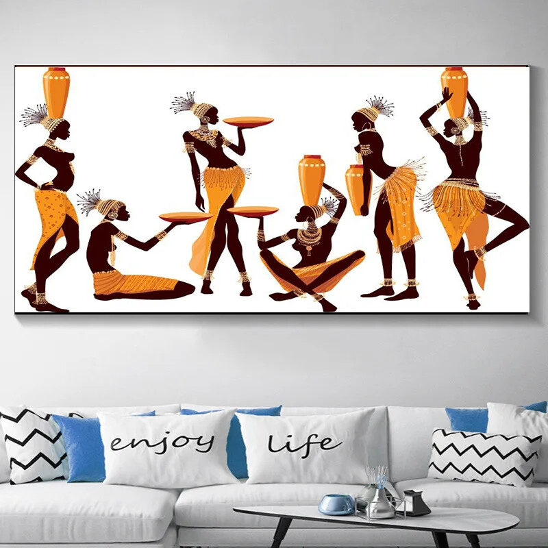 African Art Landscape and Woman Poster Prints Wall Art Home Decor