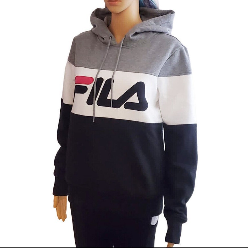 Nwt Fila Authentic Women's Gray Colorblock Hoodie Long Sleeve Sweatshirt S M L