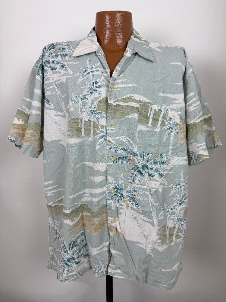 Vintage 90s Hawaiian Shirt Men XL Surf Skate Camp Abstract Palm Tree Luau Cotton-image