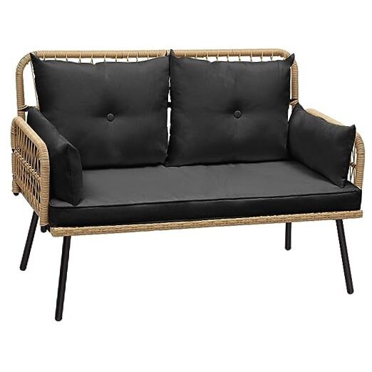 Outdoor Wicker Loveseat Handwoven Rattan Two-Seater Patio Sofa  