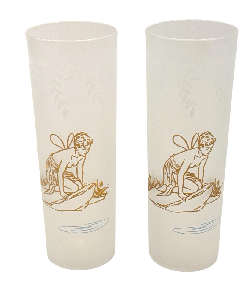Lot of 2 Vintage White Rock Libbey Fairy/Nymph Tom Collins Frosted Glasses 7