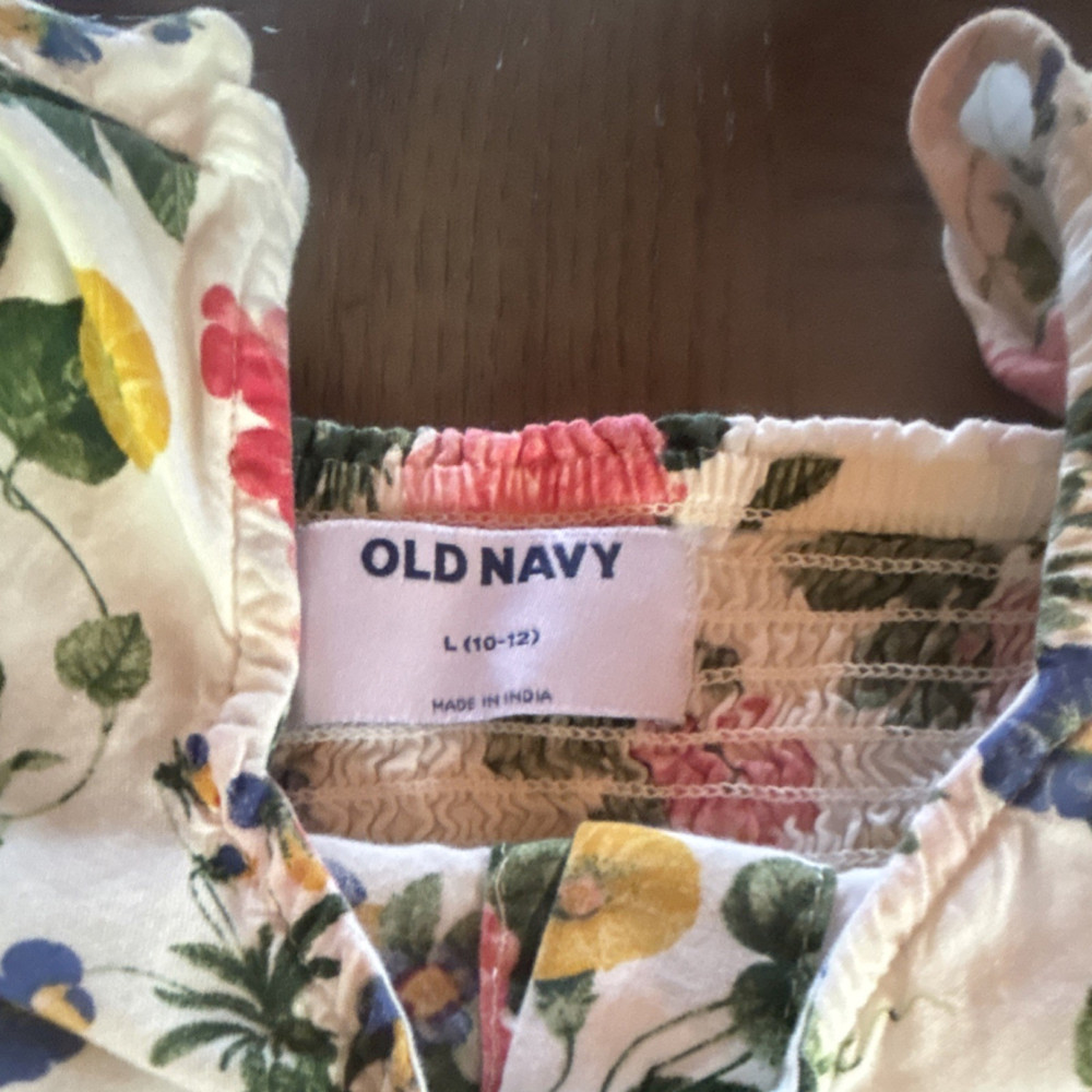 Old Navy Girls Floral Knee Length Sundress L (10-12) Short Sleeve Multicolor