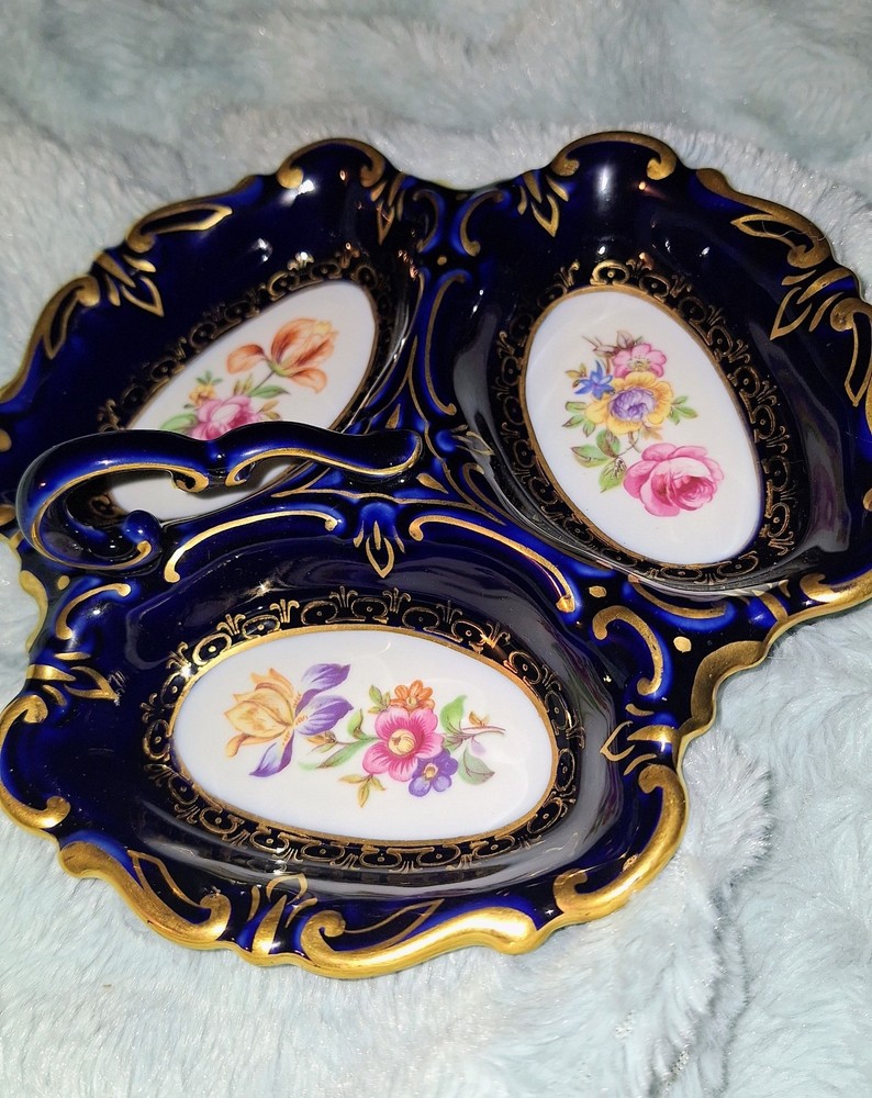 Jlmenau Graf Von Henneberg Porzellan Germany  Echt Kobalt Cobalt Divided Dish