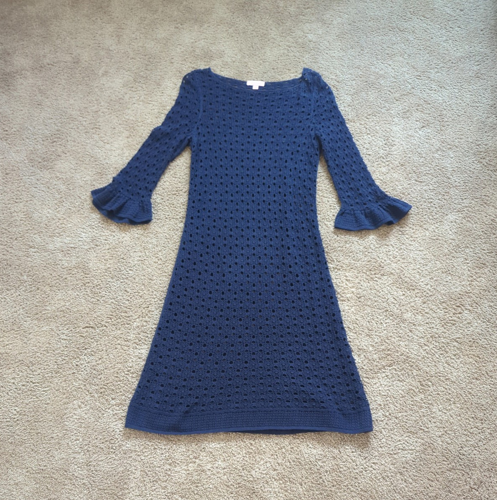 Lilly Pulitzer Swim Cover up Crochet Dress Bell Sleeve Navy Open Knit Small