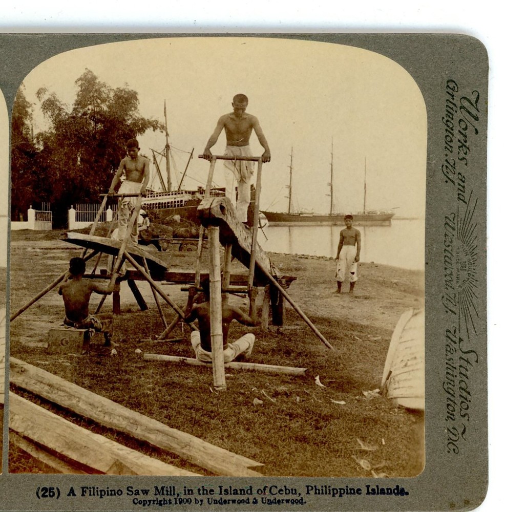 Filipino Saw Mill Island of Cebu Philippines Underwood Stereoview