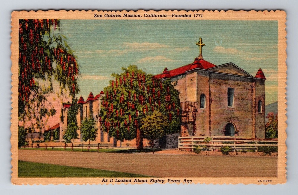 Los Angeles CA-California, Historic 1771 San Gabriel Mission, Vintage Postcard