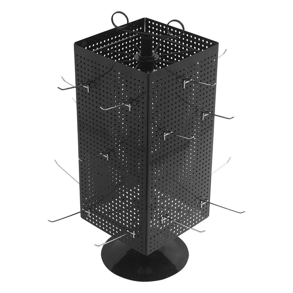 4-sided rotating round-bottom perforated display stand in black
