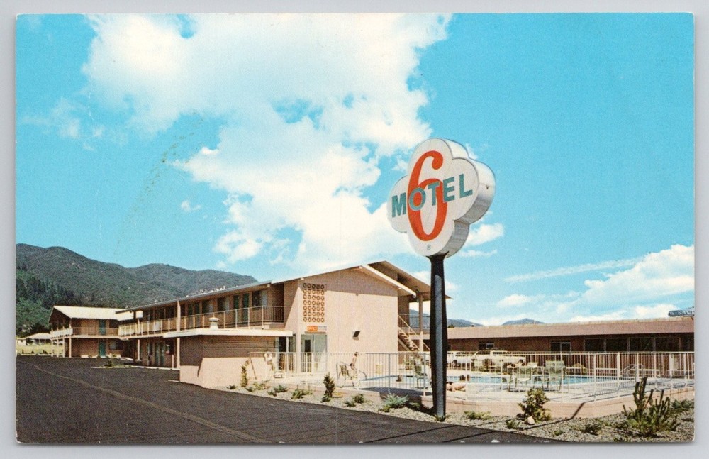 Vintage MOTEL 6 Ukiah California Postcard 1960s Chrome Pool Roadside