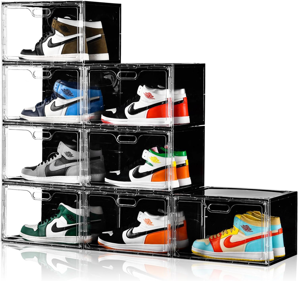 8-Pack Stackable Large Shoe Storage Boxes with Drop Side Lids