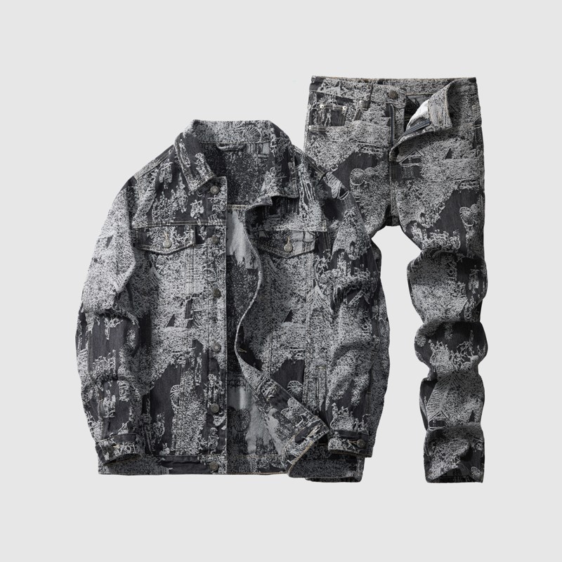 Luxury High Street Men Denim Set Jacket & Jeans Retro Washed Casual Loose Outfit
