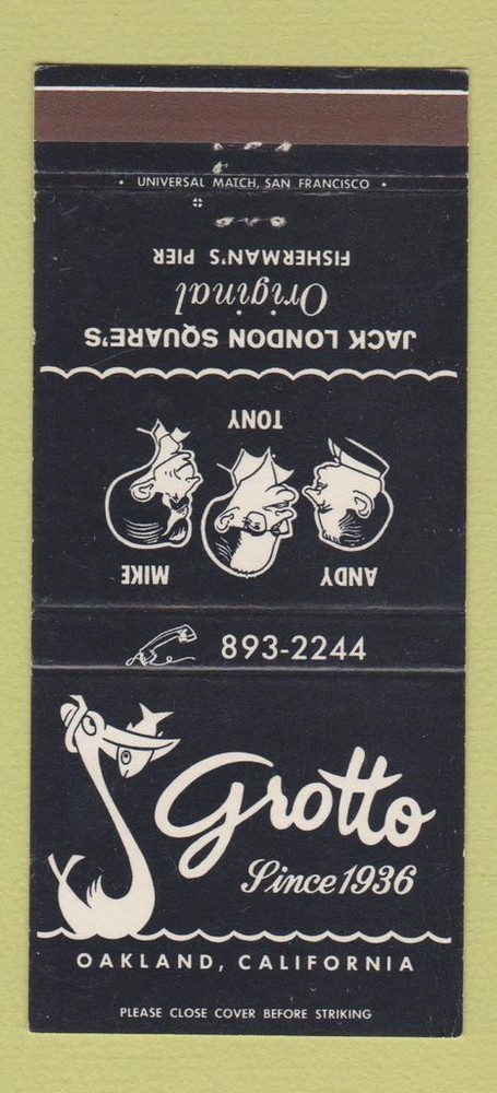 Matchbook Cover - Grotto Restaurant Oakland CA 30 Strike