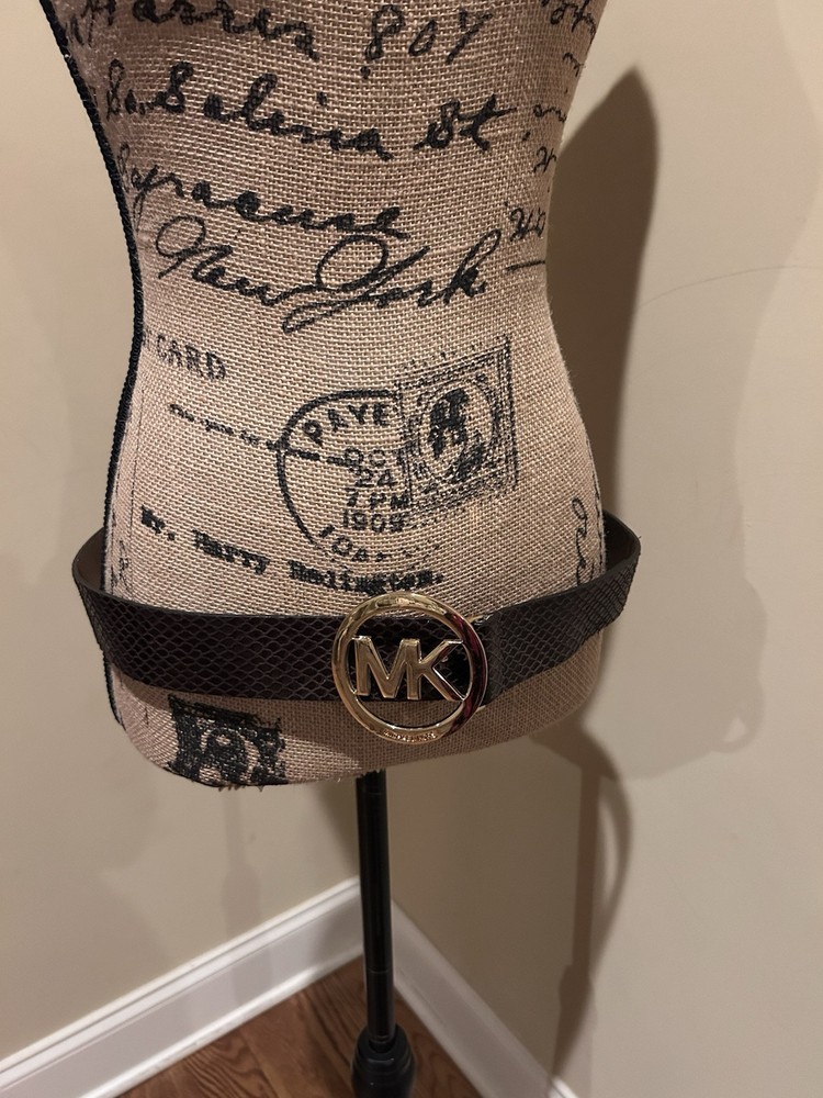 MICHAEL KORS Logo Brown Belt with Gold Buckle mcbling MK