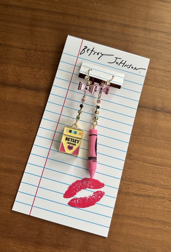 Betsey Johnson Mismatch Drop Earrings with Rhinestones and Bows
