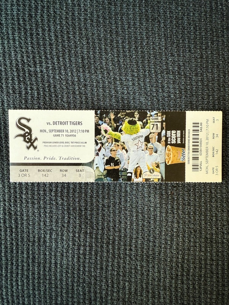 Chicago White Sox Vs Detroit Tigers Sept 10, 2012 Full Ticket Home Game