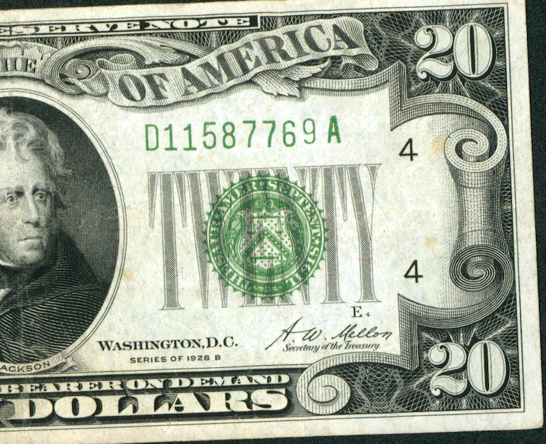 $20 1928 (( DARK GREEN SEAL )) Federal Reserve Note ** PAPER CURRENCY AUCTIONS