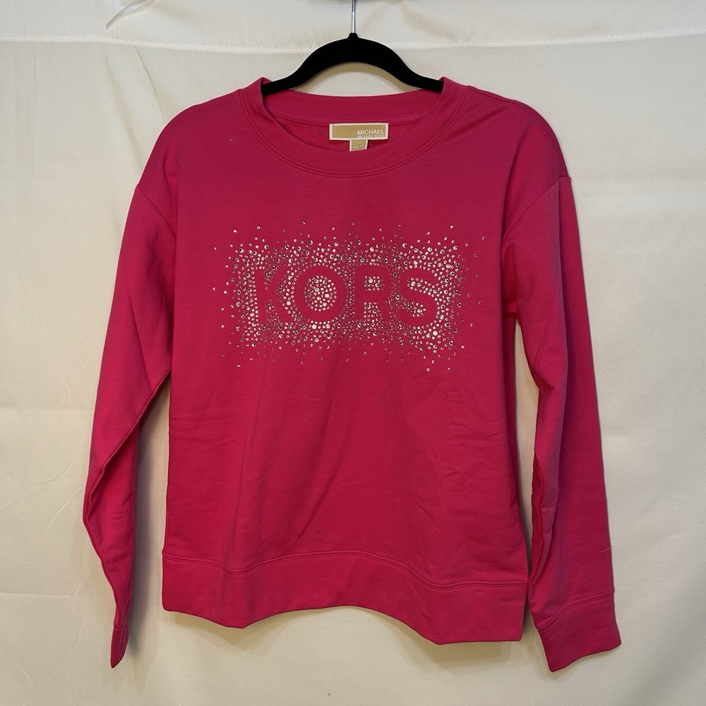 Michael Kors Women's Crystal Logo Crimson Pink Sweatshirt XS NWT