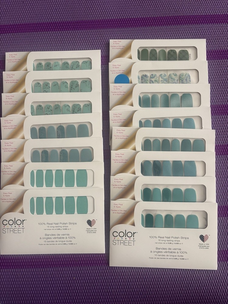 Color Street Nail Polish Strips Lot 15 Blue Teal Jelly Turquoise Shimmer