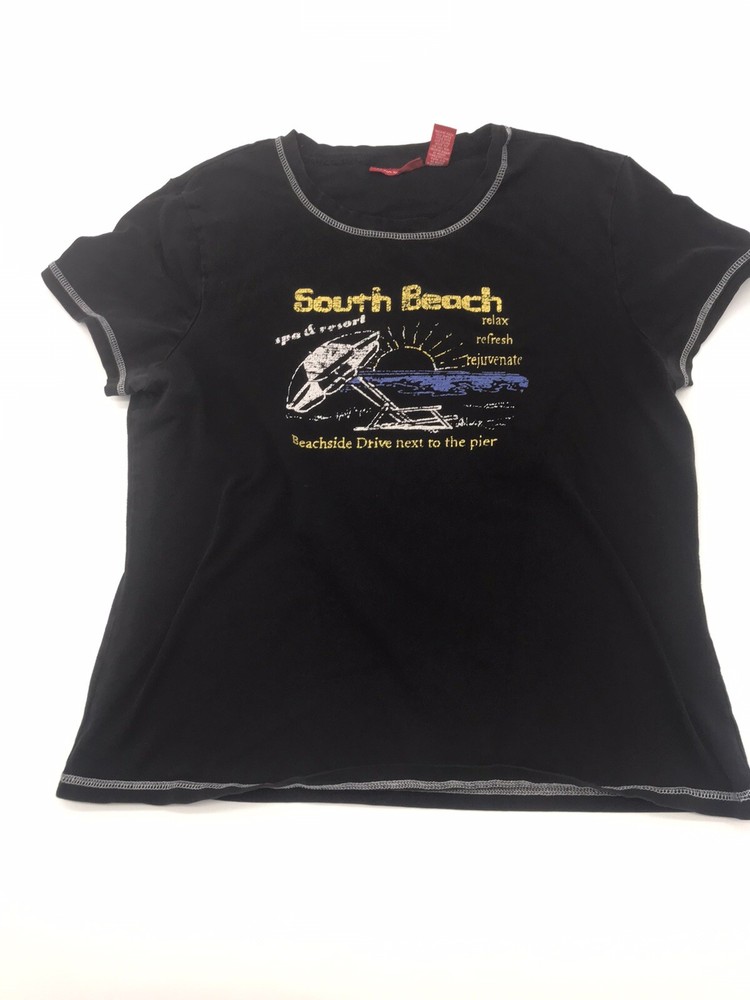 Gloria Vanderbilt T-Shirt Women X-Large Black Graphic Print…#18029