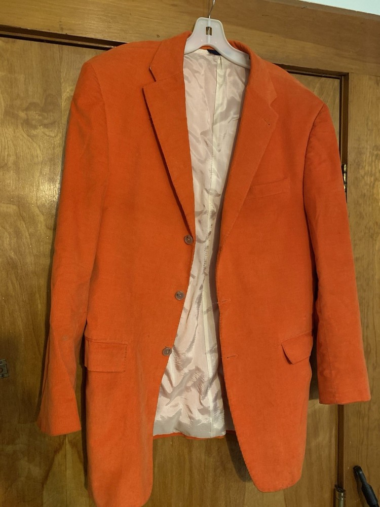 Hickey Freeman Orange Corduroy Cotton Sport Coat 42L Made In USA