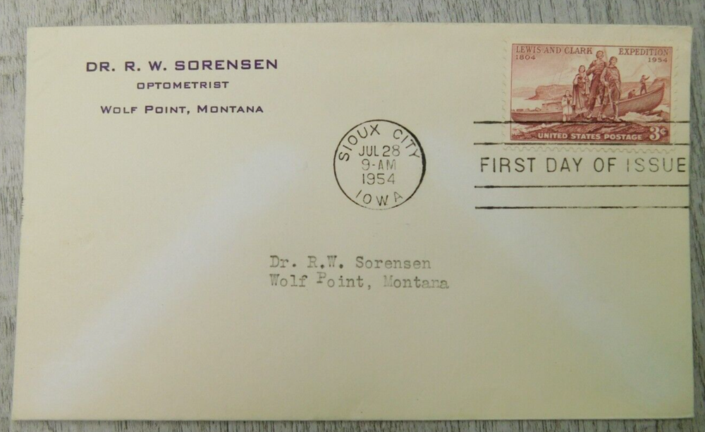 First Day Of Issue Sioux City IA 1954 Lewis & Clark Vintage Stamp Envelope Cover