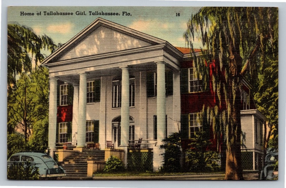Vintage Tallahassee Girl Home The Groves Florida Linen Postcard