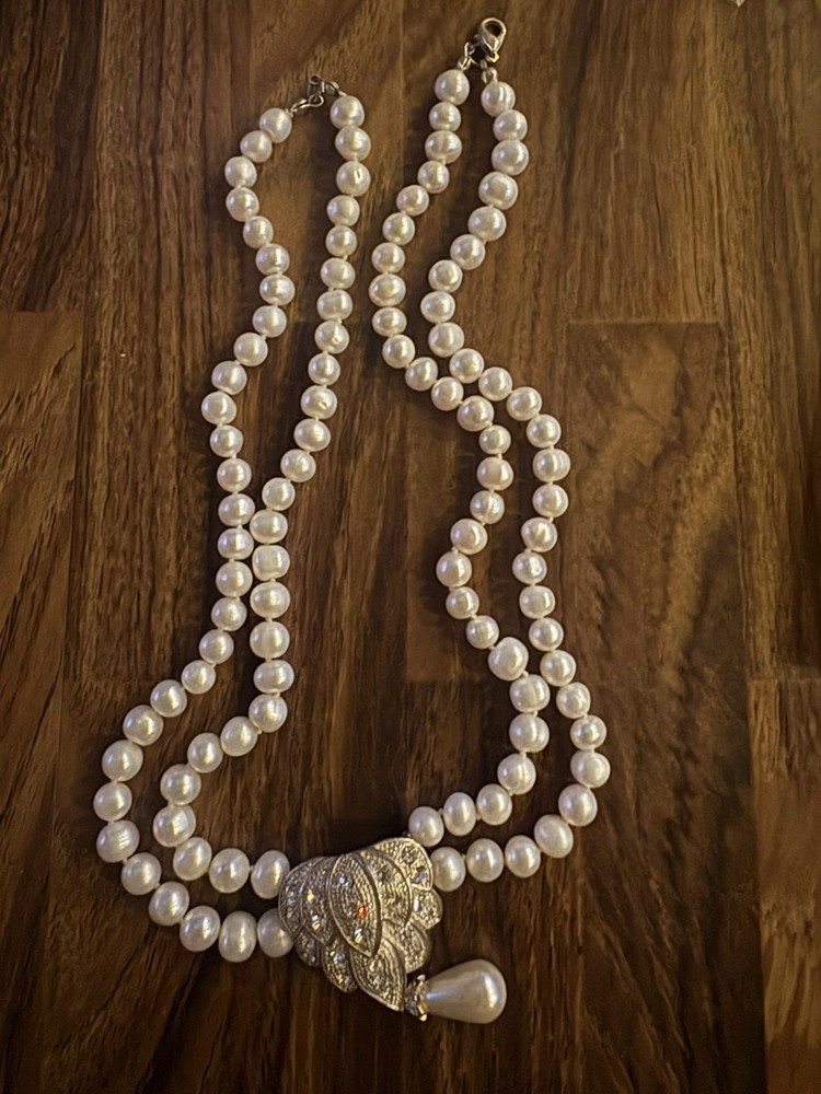 Vintage Sterling Silver 925 CFJ Multi Strand Pearl Marcasite Necklace Classy