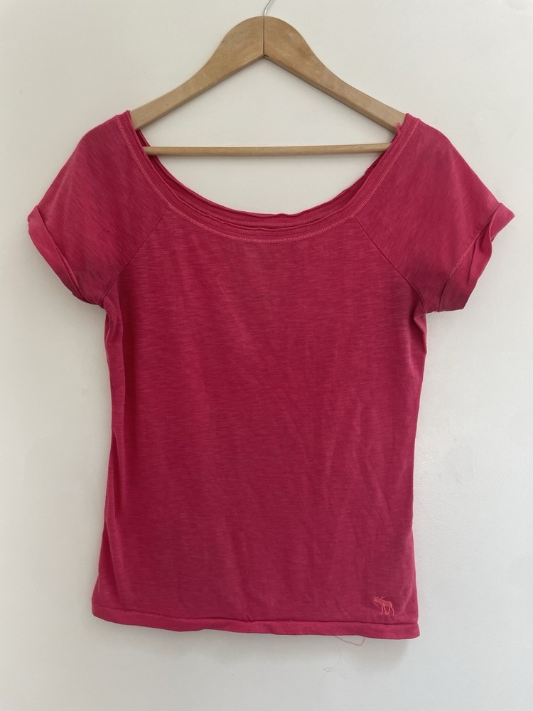 Abercrombie & Fitch Women's Solid Pink Sheer Cotton Blend Short Sleeve Shirt XS