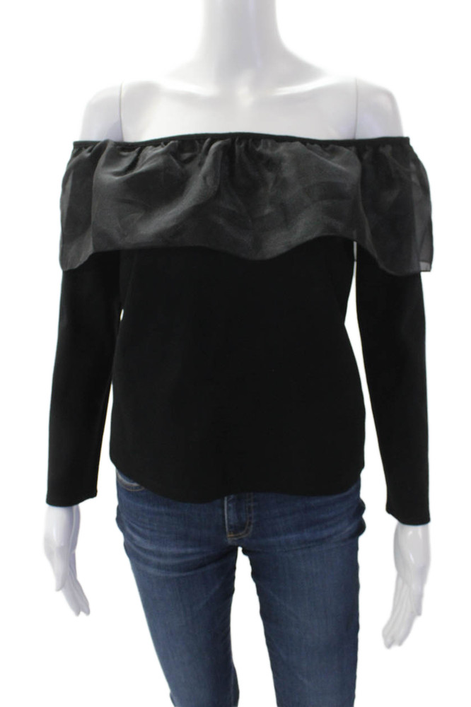 J Crew Womens Off The Shoulder Long Sleeve Blouse Top Solid Black Size SFree Shipping in US $100+ Orders | $6.95 Orders Below