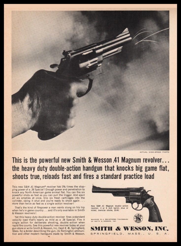 1964 SMITH & WESSON .41 Magnum Revolver Original PRINT AD