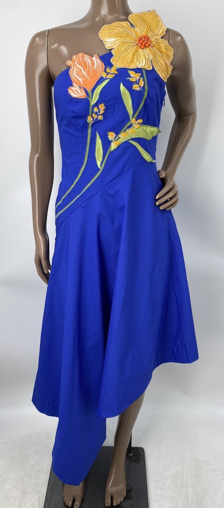 Yukiko Noritake X Anthropologie Womens Midi Dress Blue Size 8 Asymmetric Floral