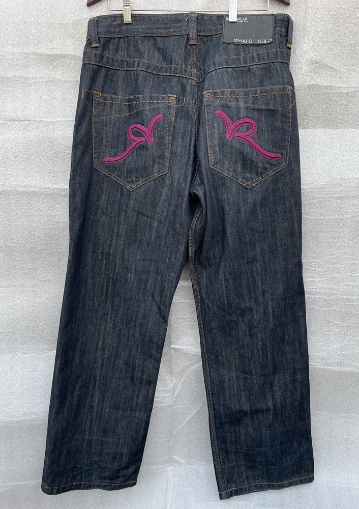Rocawear Embroidered Double R Back Pocket Blue Denim Pants Size 36W