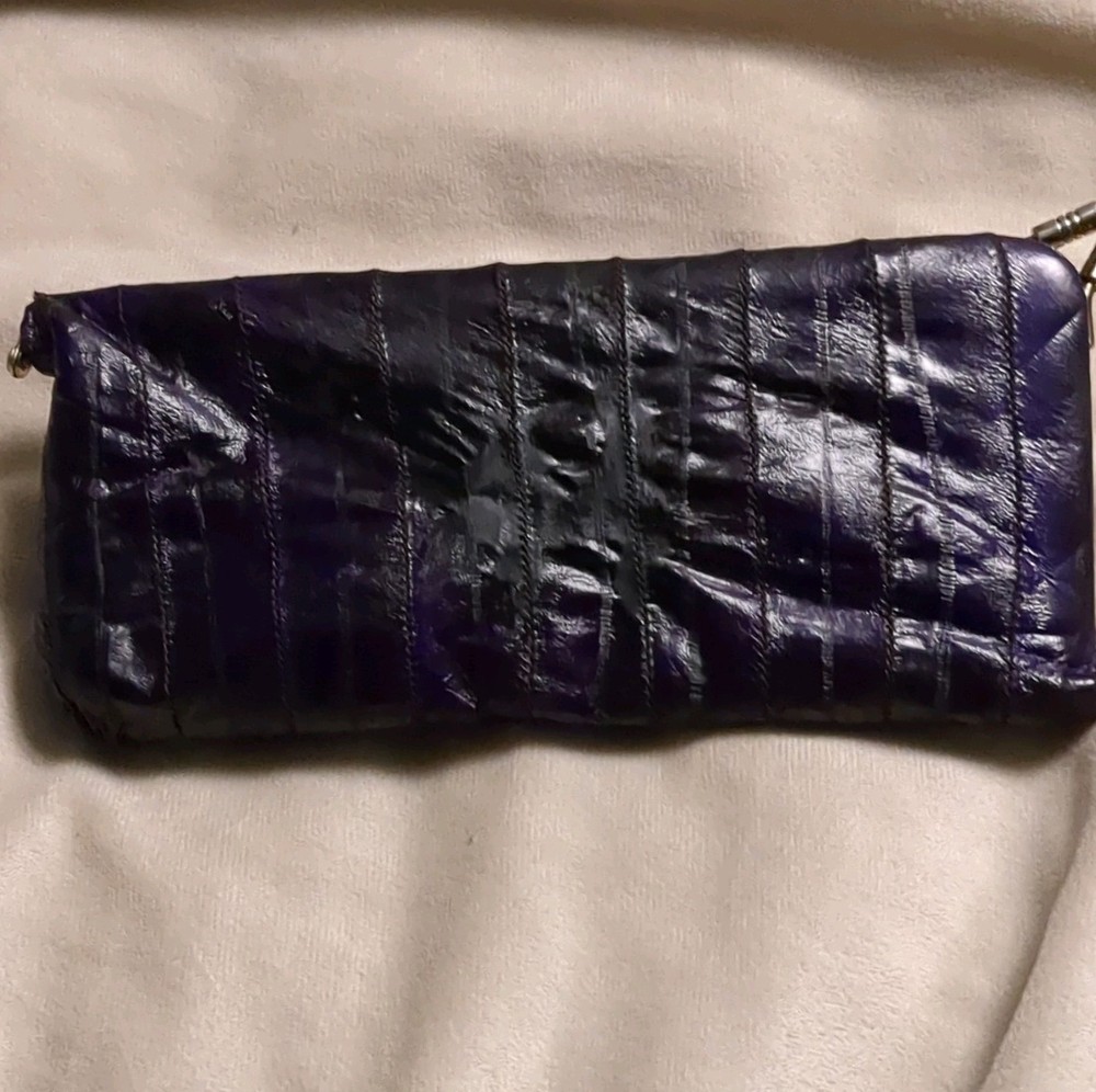 Vintage Genuine Eel Skin Purple Clutch Wallet Handbag Made in Korea