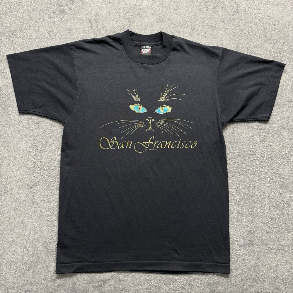 Vintage 80's San Francisco Cat T-Shirt Black Large