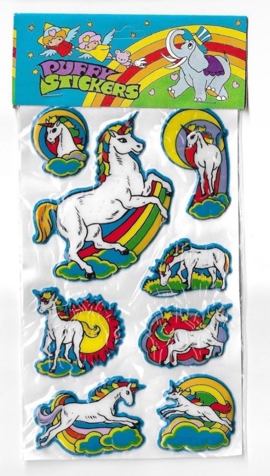 Vintage 1979 Unicorn Rainbow Puffy Stickers! Unused Taiwan
