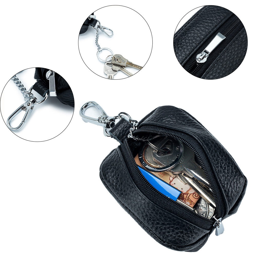 Women's Leather Zipper Clutch Wallet with Keychain Large Capacity